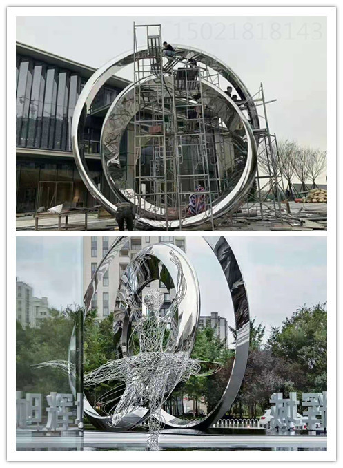 昆明主題街區(qū)_旋轉(zhuǎn)圓環(huán)雕塑_水景燈光雕塑作品圖